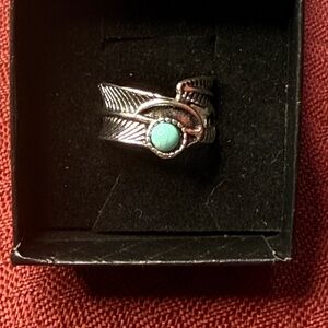 Silver Feather Ring with Turquoise Stone